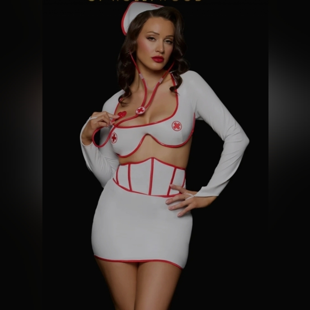Frederick's of Hollywood White and Red Lingerie Set